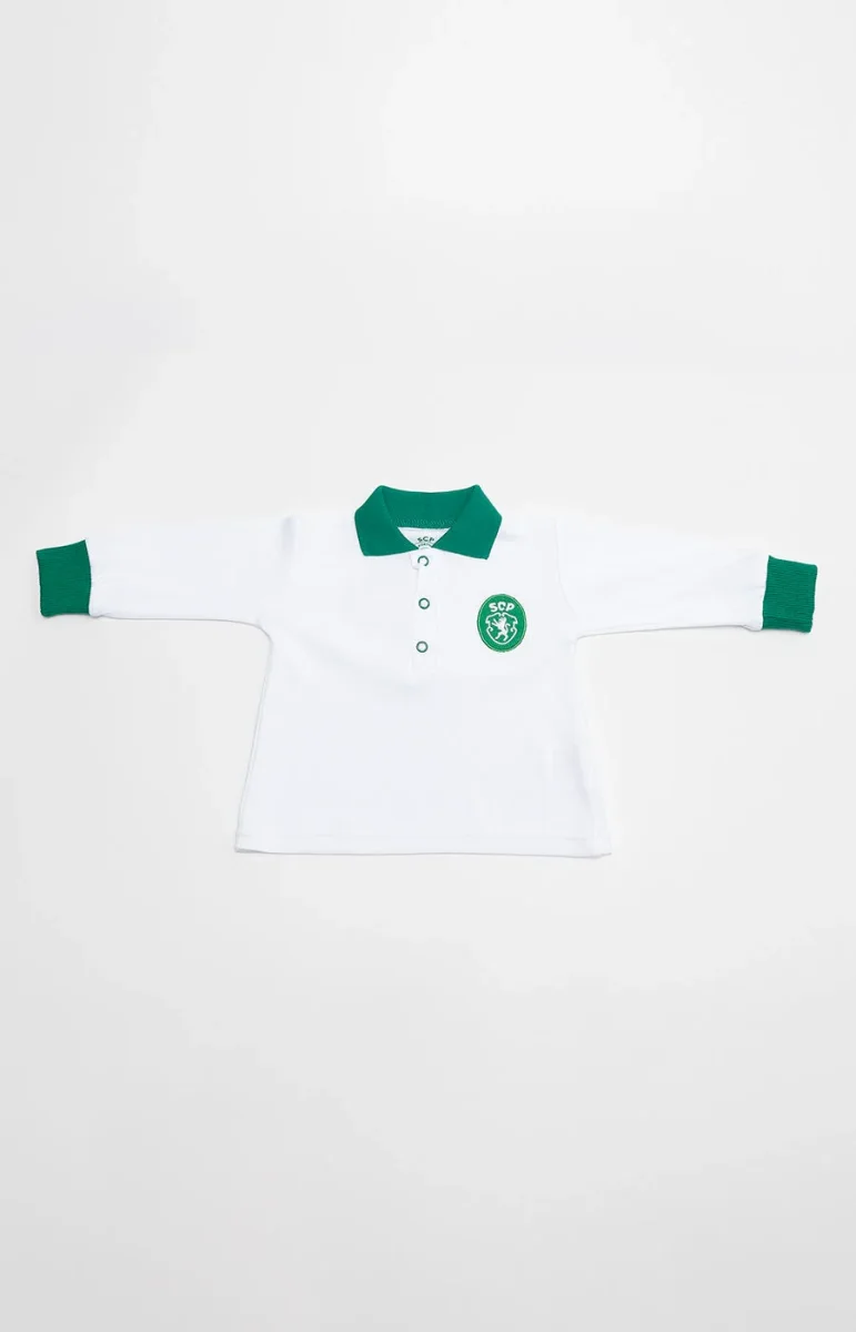 Polo Manga Comprida Branco Logo Retro
